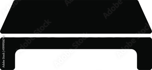 Simple black silhouette representing a modern, minimalist coffee table or bench with a flat and rounded legs, isolated on a white background.keywords: coffee table, bench, furniture, silhouette