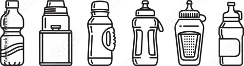 Set of six flat icons of water bottles and jugs isolated Vector