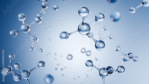 blue molecules float in space showing structure and connection in a scientific representation of chemical compounds