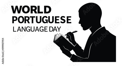 world portuguese language day silhouette with writer high quality professional detailed