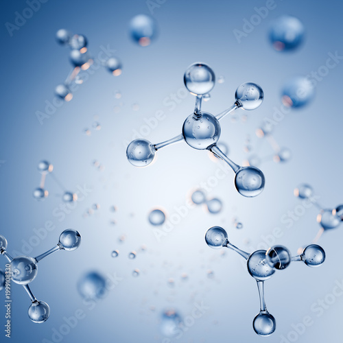 blue molecules float in space showing structure and connection in a scientific representation of chemical compounds