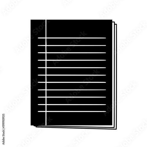 Black notebook icon with ruled pages vector illustration