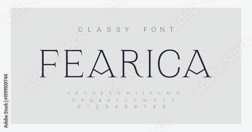 Classy elegant font, vintage type or luxury premium typeface, vector English royal alphabet. Classic typography in modern or old art deco style, serif letters for modern or retro poster font
