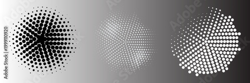 Halftone gradient set. Dotted textured round and square patterns. Cartoon faded background collection. Pixelated bitmap element pack for frame, poster, collage, banner. Vector comic bundle