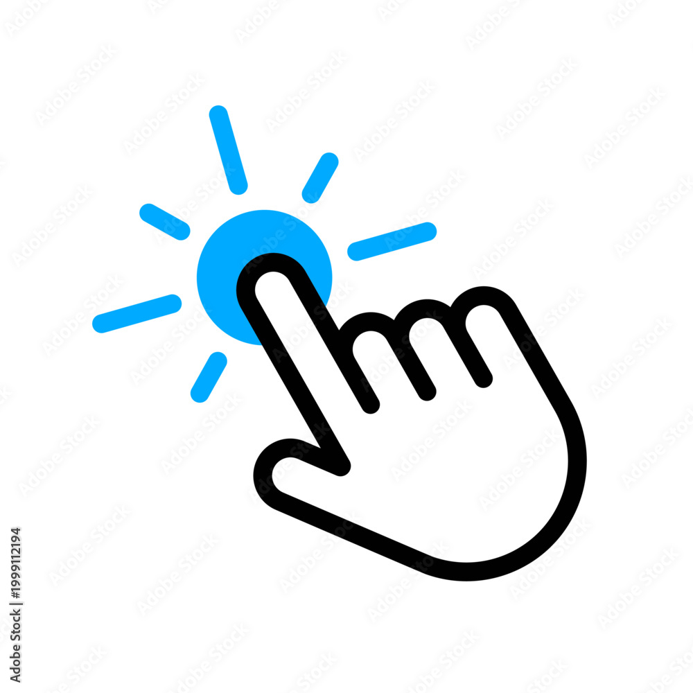 Obraz premium Click here vector web hand cursor symbol blue