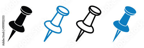 Push pin icon set vector illustration for app and web design, location marker and note pin symbols