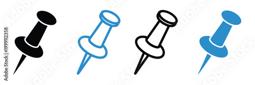 Push pin icon set vector illustration for app and web design, location marker and note pin symbols