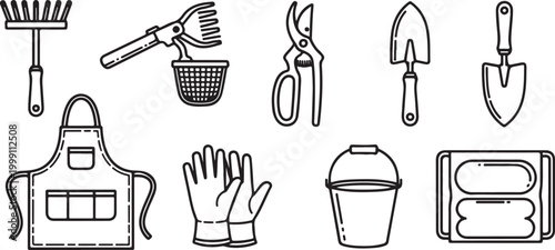 Vector line icons set of kitchen utensils and tools Vector