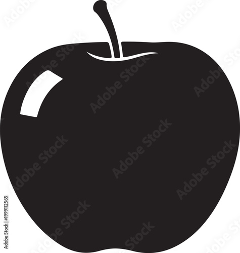 Fresh Apple Fruit Silhouette Vector Illustration Isolated on White Background