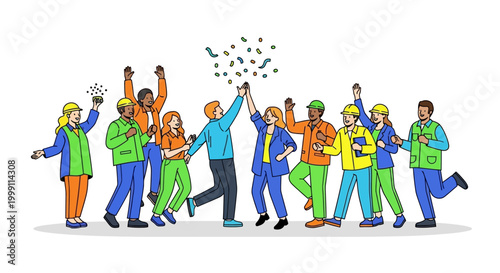 Diverse group of people celebrating together.