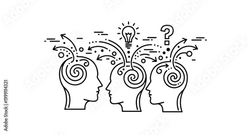 Three Heads with Thinking Brainstorming Ideas.