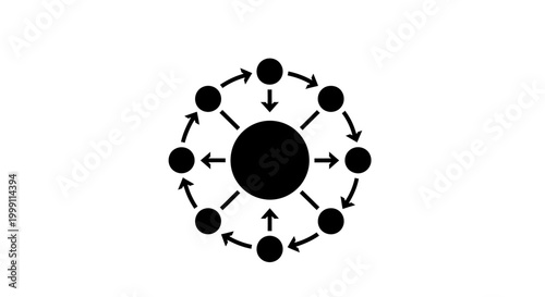 Black circle with smaller circles connected.
