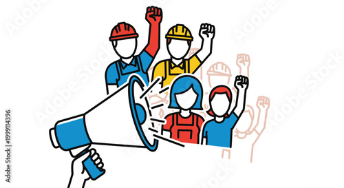 People protesting with a megaphone leader.