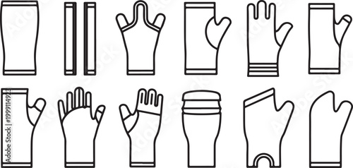 Black line icons of shopping bags and purses vector set Vector