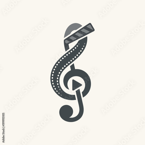 This abstract logo perfectly merges the worlds of music and film, using a treble clef and film strip imagery to symbolize creativity and artistic expression.