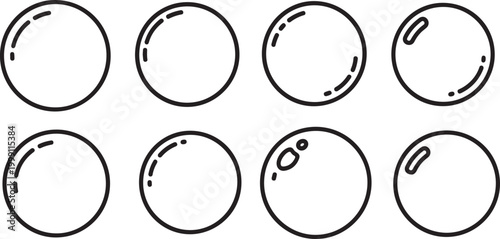 Black line drawings of planets and moons set vector Vector