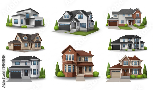 Stylized 3D Houses Real Estate Property Vector Illustration