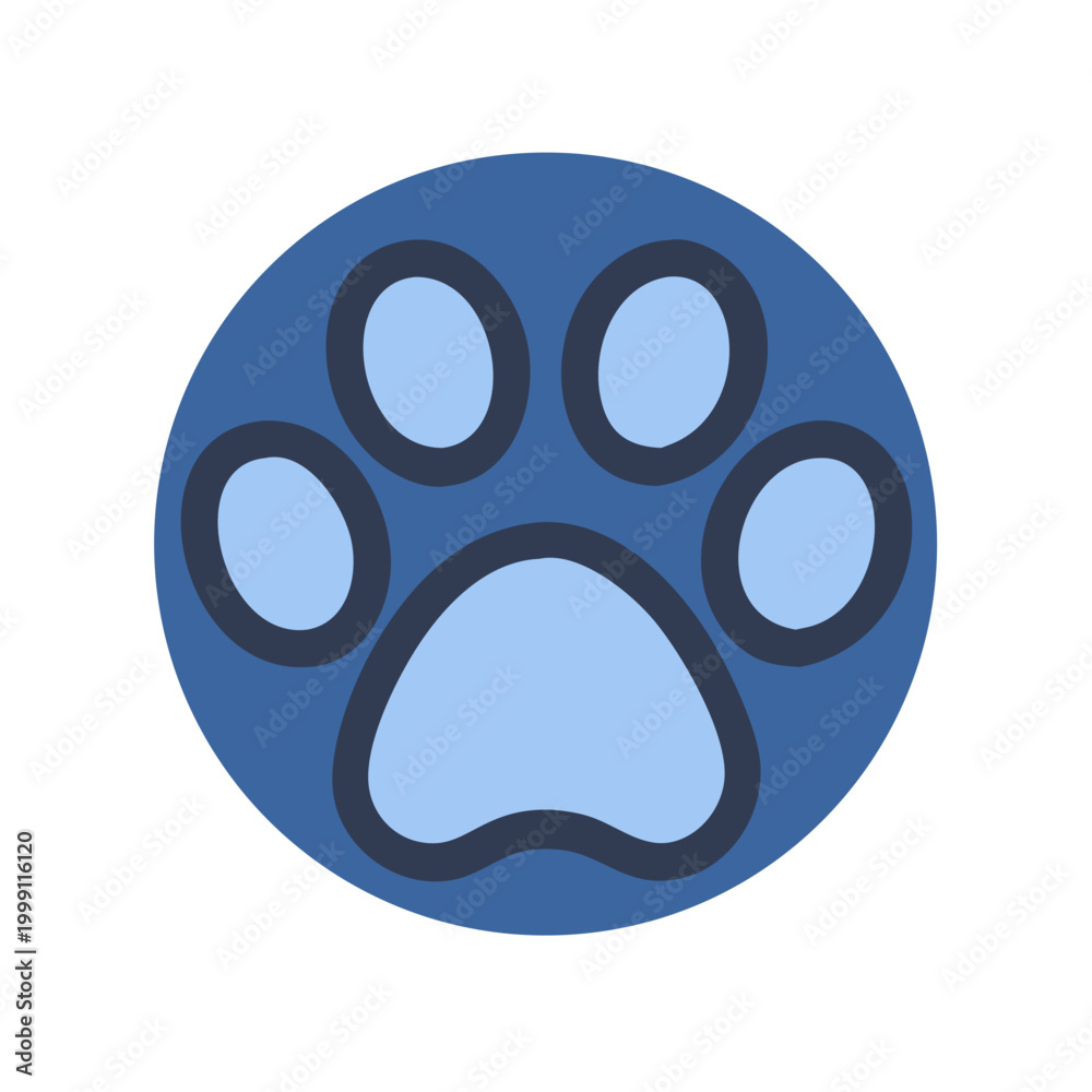 Fototapeta premium Blue paw print with circle background on black backdrop