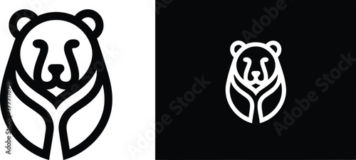 Minimalist bear logos, modern animal icons, black and white vector graphics, eco friendly symbols