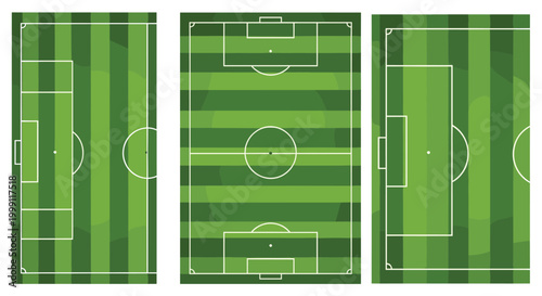 Top View Football Soccer Field Pitch Set with Green Grass and White Lines for Sports, Game, and Stadium Illustration Designs