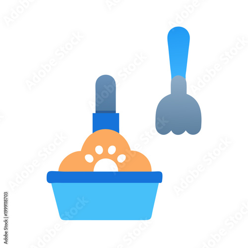 Simple illustration of a cat litter box and scoop