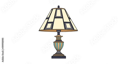 Elegant table lamp with stained glass shade and decorative base on white background for interior lighting and home decor.