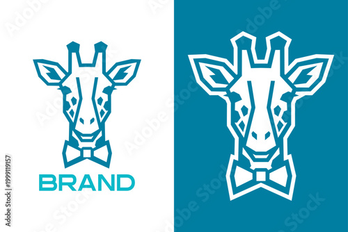 Elegant Geometric Gentleman Giraffe Head with Bowtie Minimalist Line Art Logo Vector Template