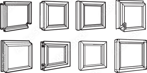 Set of wooden drawer cabinets with glass doors vector illustration Vector