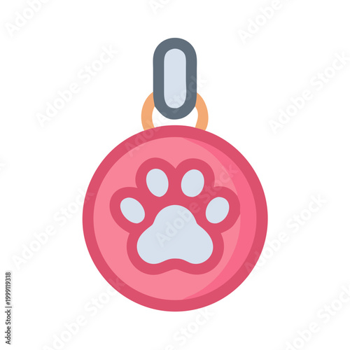 Pink pet tag with paw print against black background