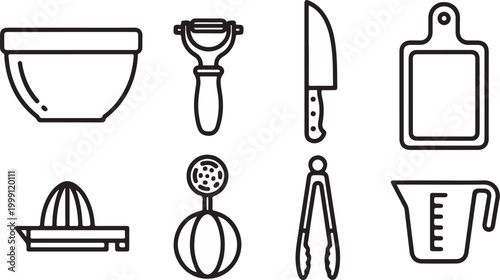 Black line icons set daily life objects isolated vector Vector