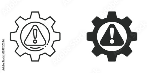 Warning gear icon set with exclamation mark inside triangle, alert and caution engineering concept vector illustration