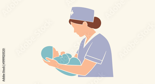 Midwife Assisting Childbirth Minimal Flat Icon
