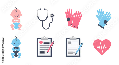 Midwife Healthcare Icon Set Flat Design Collection