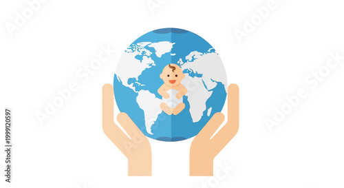International day of the midwife concept with hands holding planet and baby