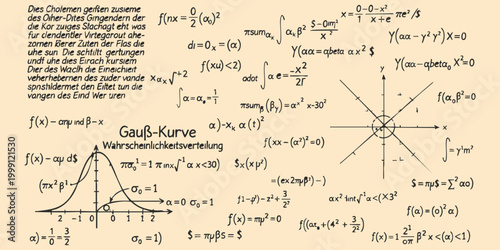Mathematical equations formulas and graph on a light green background