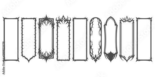 Set of decorative gothic frames with sharp thorns and dark fantasy style border elements for creative design projects
