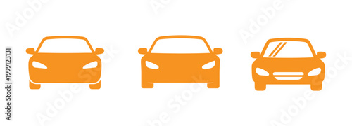 Collection of orange car silhouettes in different views on white background