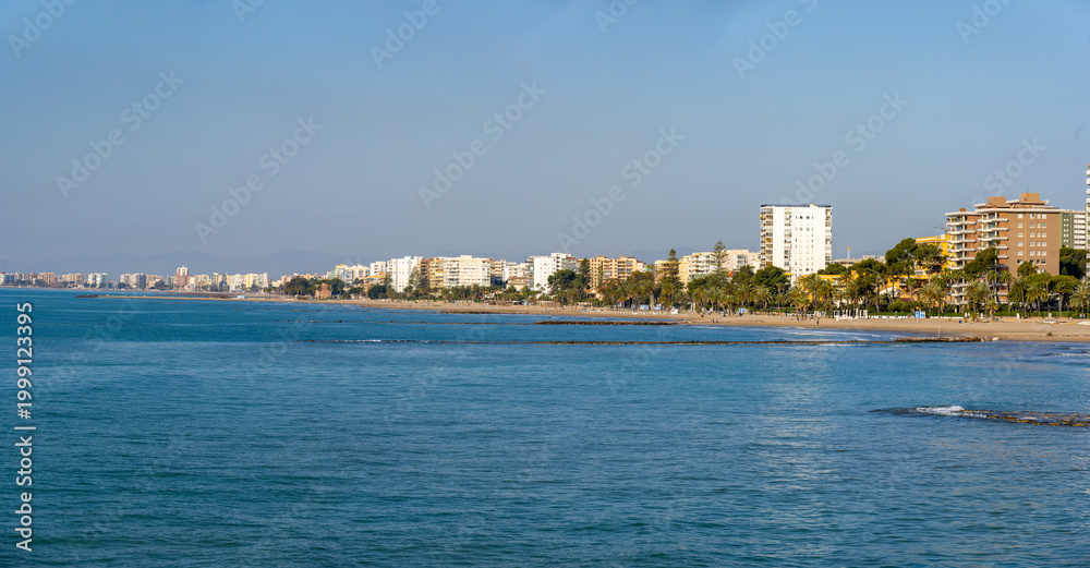 Fototapeta premium Benicasim Beach Panorama on the Mediterranean Coast in Valencia, Spain at Sunny Day