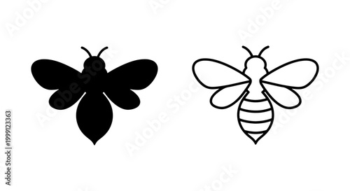 Black and white bee silhouettes on isolated for design