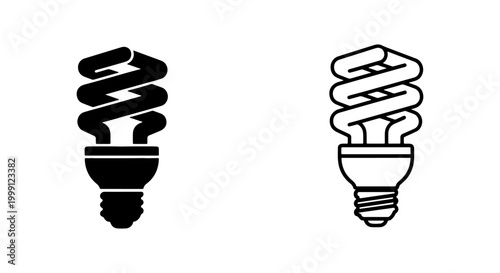 Two spiral shaped energy saving light bulbs in black and white