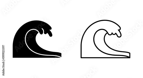 Black and white wave icons in solid and line styles for design elements