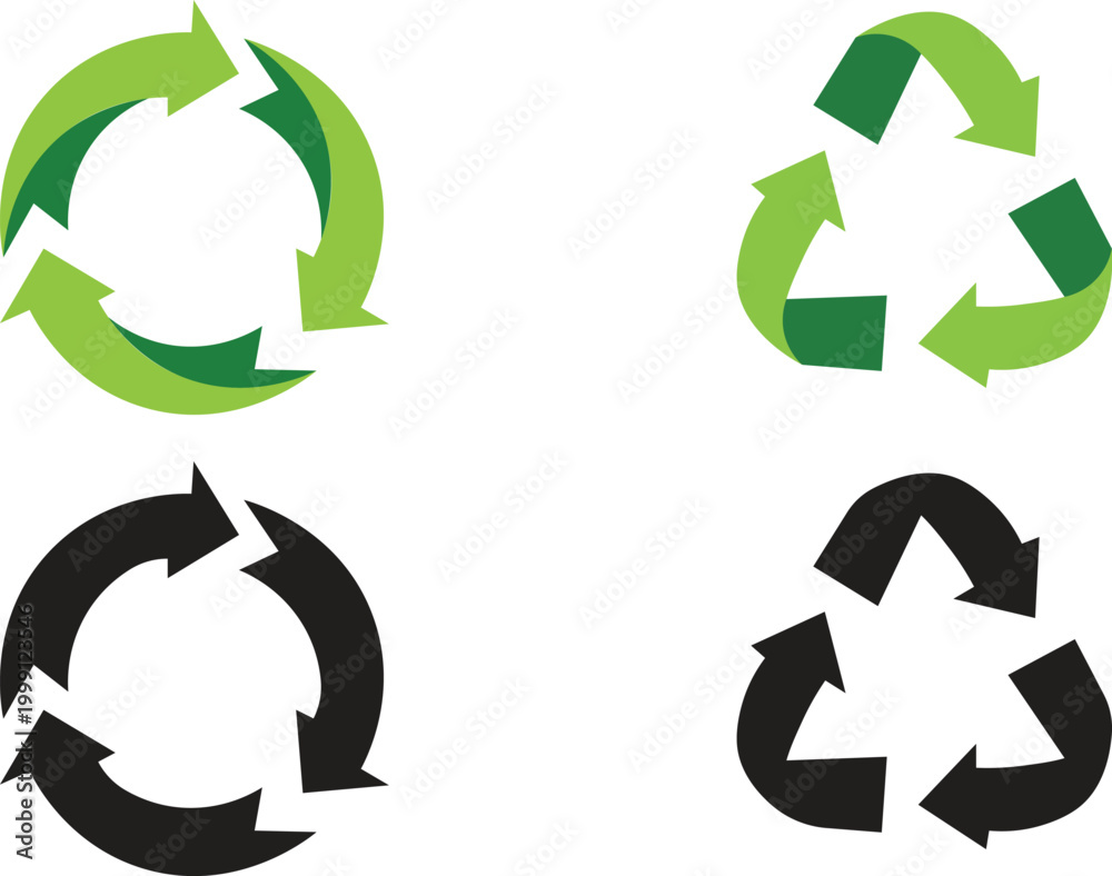 Fototapeta premium Recycling symbol variations green and black designs for environmental awareness