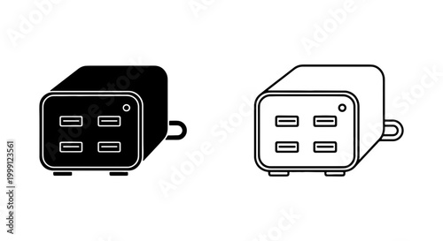 Black and white illustration of usb adapters with multiple ports side by side