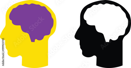 Dual human head silhouettes exploring inner thoughts and outer perception