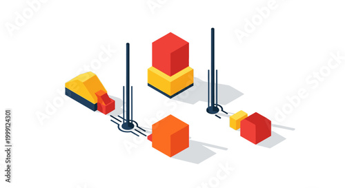 Isometric illustration of a small yellow industrial vehicle and antenna