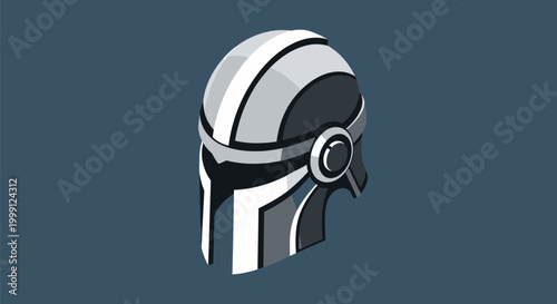 Minimalist illustration of a gladiator helmet on a dark blue background