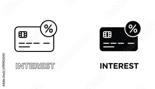 Credit card with percentage interest symbol icon in dual style