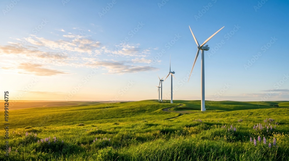 Obraz premium Modern wind turbines in green field
