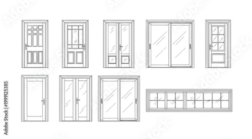 Set of various doors and windows architectural elements
