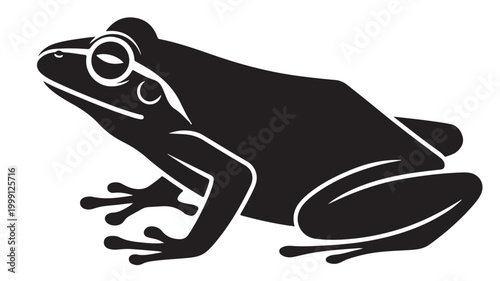 Frog Silhouette: Minimalist Black and White Sitting Amphibian Vector